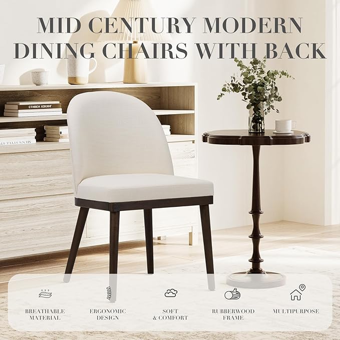 COLAMY Upholstered Dining Chairs Set of 2, Wooden Kitchen Chairs - Image 4