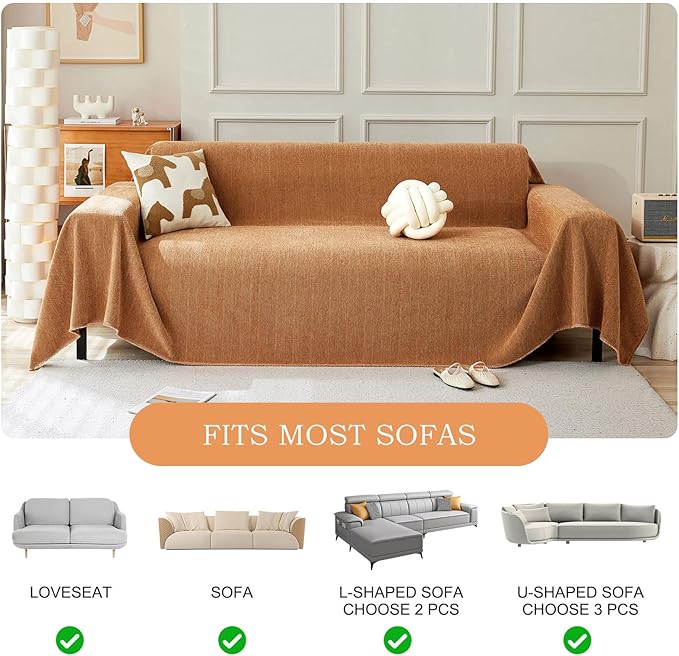 STACYPIK Orange Chenille Couch Cover - Image 7