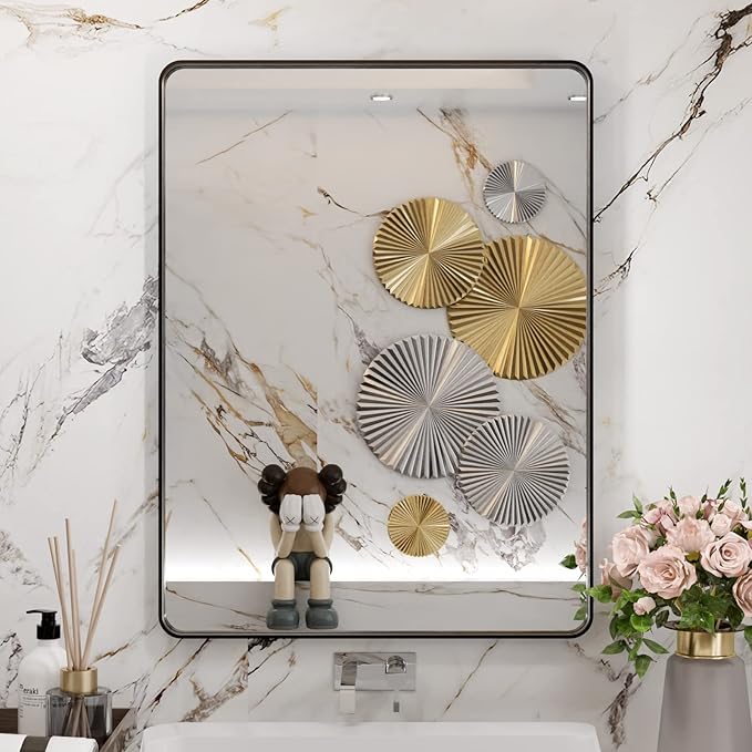 WEER Black Bathroom Mirror 24X32 Inch, Rectangular Black Metal Frame Mirror - Image 2