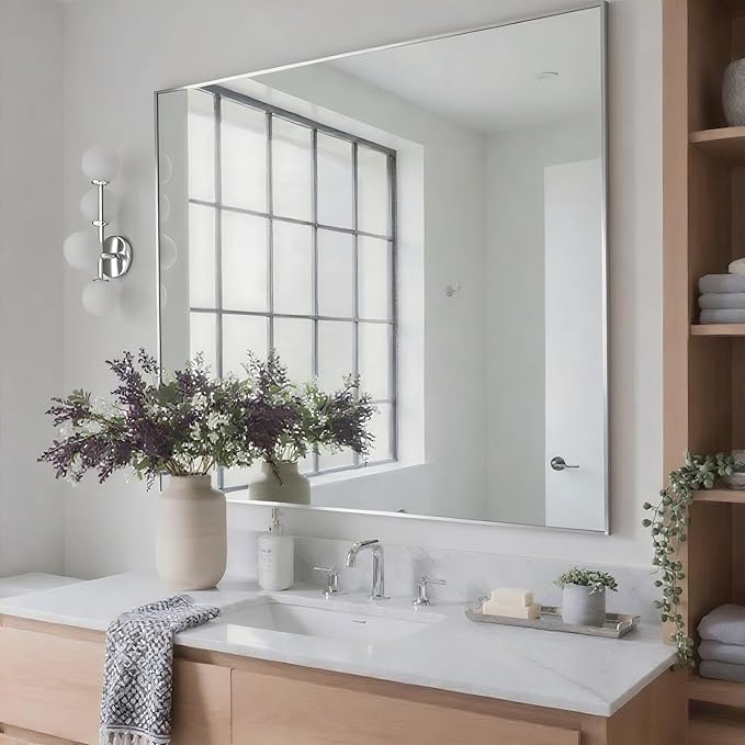 30x36 Inch Nickel Bathroom Mirror - Image 2