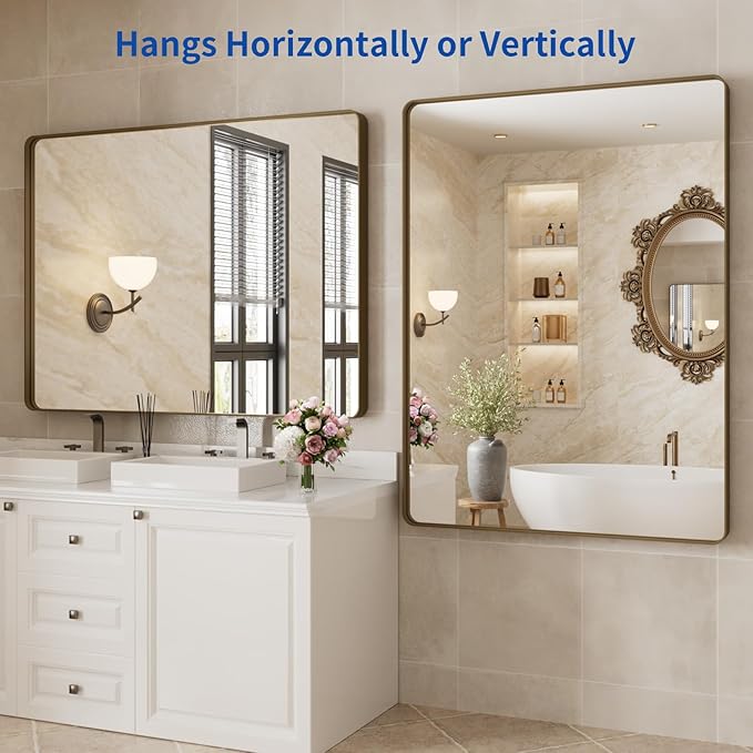 WEER Bronze Bathroom Mirror 48x36 Inch, Farmhouse Oil Rubbed Bronze Mirror - Image 5