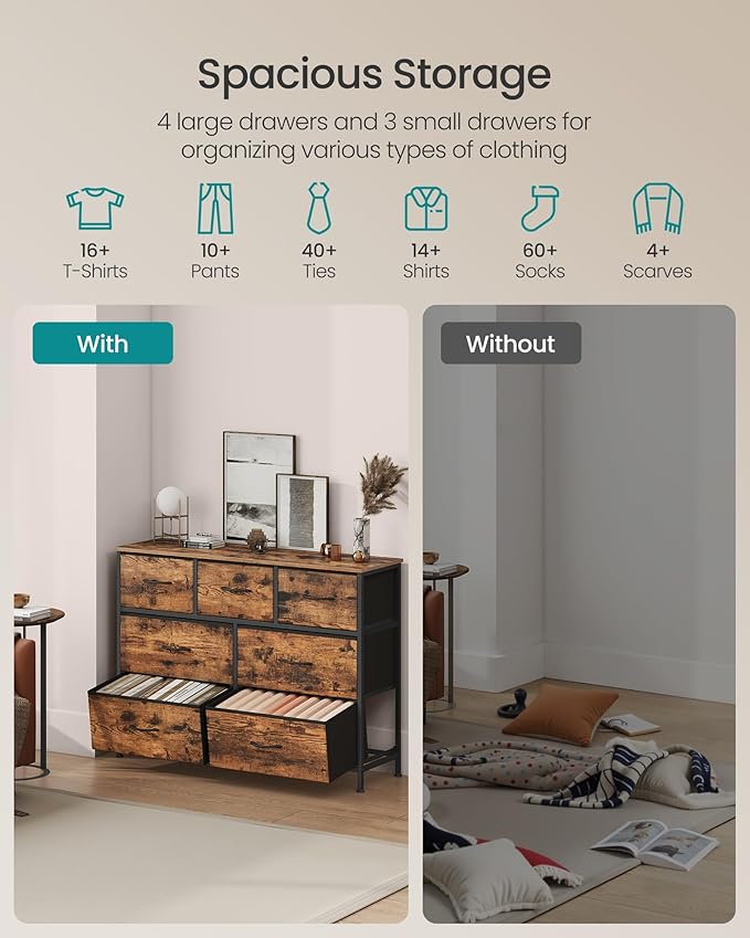 SONGMICS Dresser for Bedroom, Chest of Drawers, TV Stand, 7 Non-Woven Fabric - Image 4