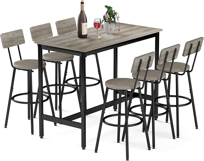 Dining Table Set for 6, 7-Piece Bar Table Set, Kitchen Table and Chairs by Zevemomo