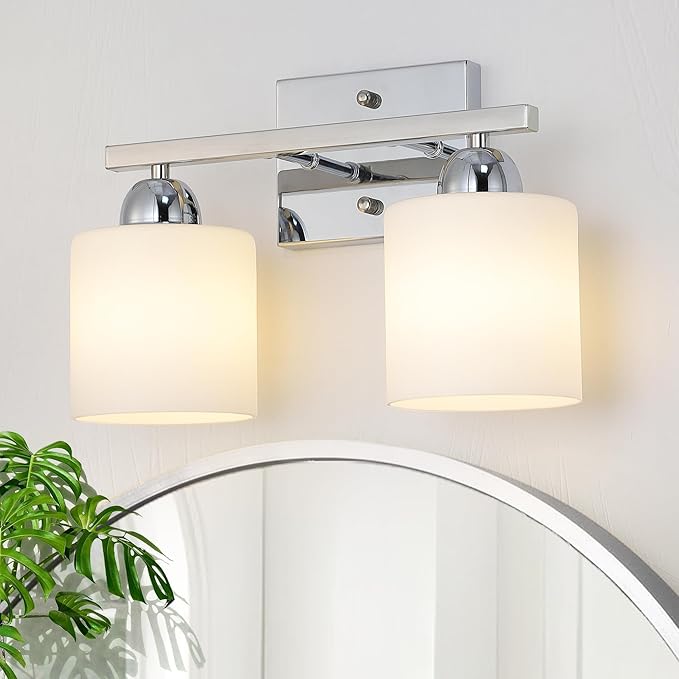 Stainless Steel Milk Glass Vanity Lights by MecgirnLighting