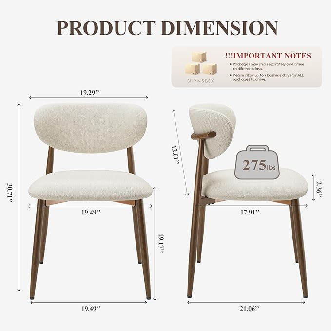 Dining Chairs Set of 6, Ergonomic Fabric Upholstered Seating - Image 2