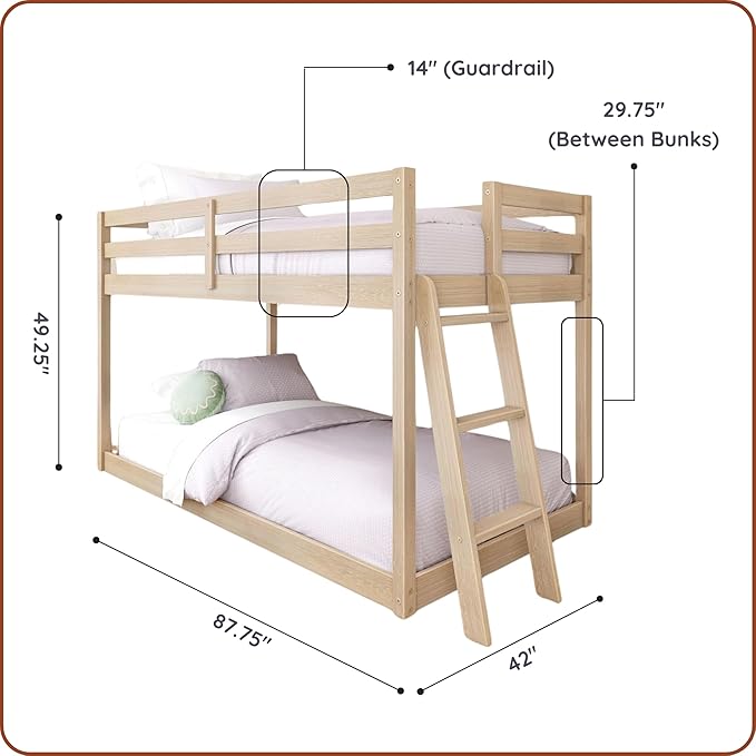Grain & Grove Bear Twin Over Twin Bunk Bed, Low Bunk Bed Frame - Image 2
