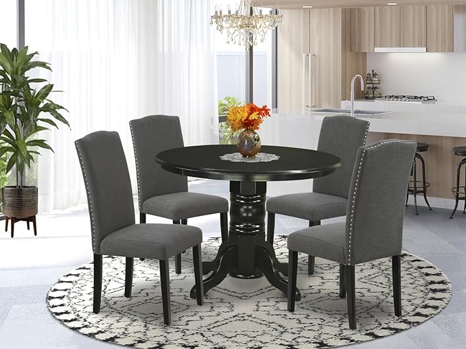 East West Furniture SHEN5-BLK-20 5 Piece Dining Room Table Set Includes a Round - Image 7