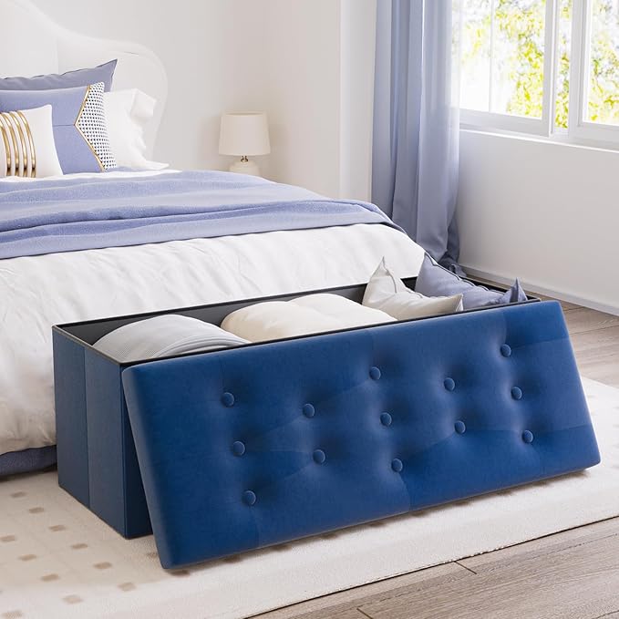 PRANDOM Jumbo Ottoman with Storage Velvet Folding Small Square Foot Stool with - Image 2