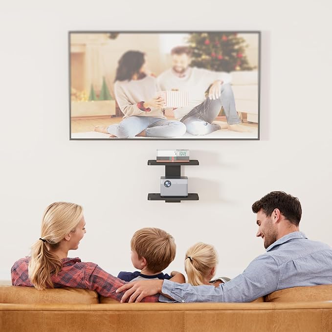 WALI Projector Mount Floating TV Shelf, Holds Up to 22lbs, Wooden Wall Mounted - Image 2