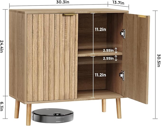 Fluted Storage Cabinet, Free Standing Buffet, Wood Sideboard, Dining Room - Image 2