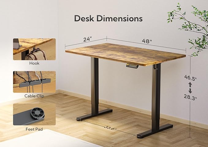 Claiks Electric Standing Desk, Adjustable Height Stand up Desk, 24x48 Inches - Image 3