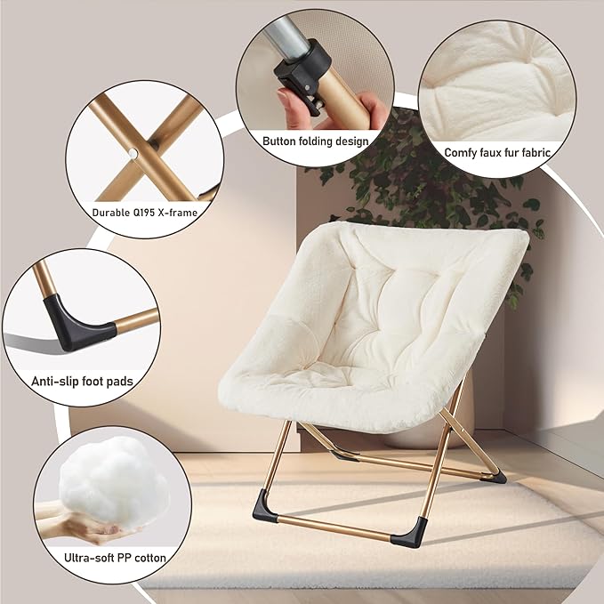 Comfy Oversized Saucer Chair, Soft Faux Fur Reading Lounge Chair - Image 5