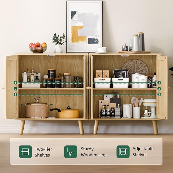 Set of 2 Rattan Sideboard Buffet Cabinets, Stylish Accent Cabinets - Image 4
