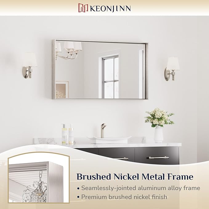 Keonjinn 40 x 24 in Brushed Nickel Bathroom Mirror - Image 6