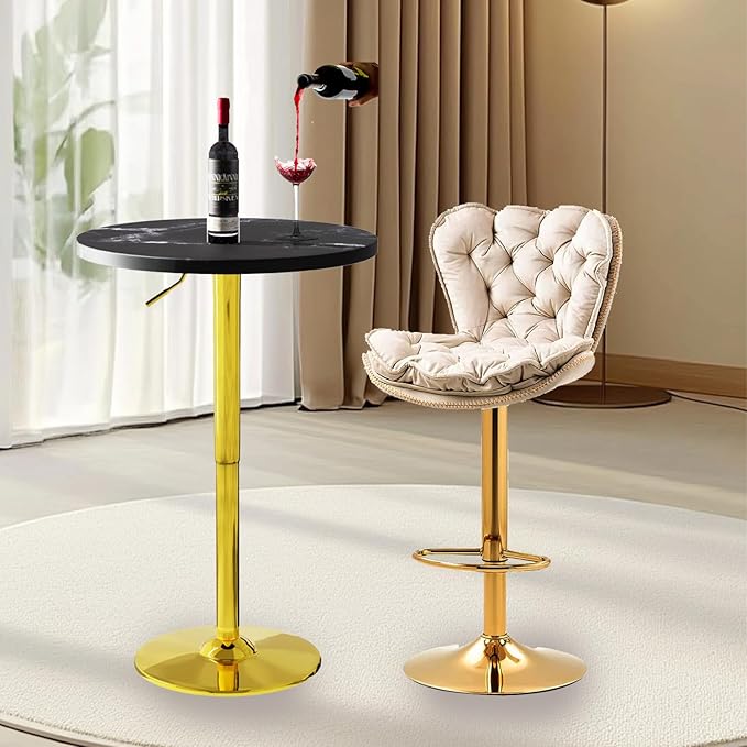 Gold Bar Table Round Cocktail Tables Height Adjustable 27.9''-35.4'' Pub Table - Image 2