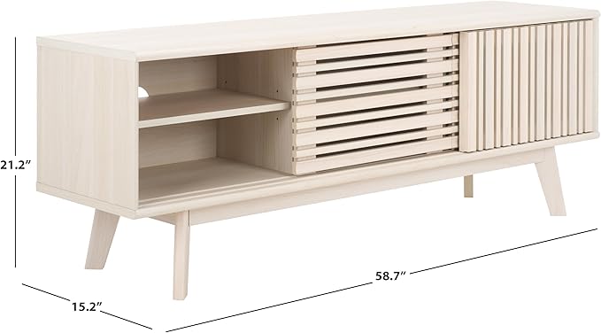 SAFAVIEH ESMA TV Stand for up to 65" Flatscreen – Bleached White, Sliding Doors - Image 2