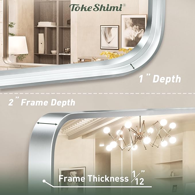 TokeShimi 30 x 36 Inch Brushed Silver Bathroom Mirror - Image 3