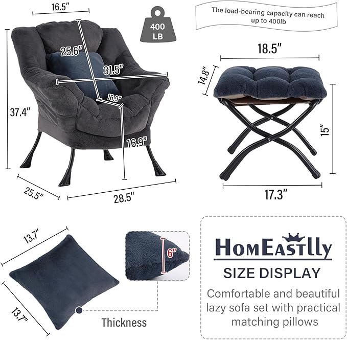 Lazy Chair with Ottoman, Reading Chair with a Pillow, Leisure Sofa Armchair - Image 3
