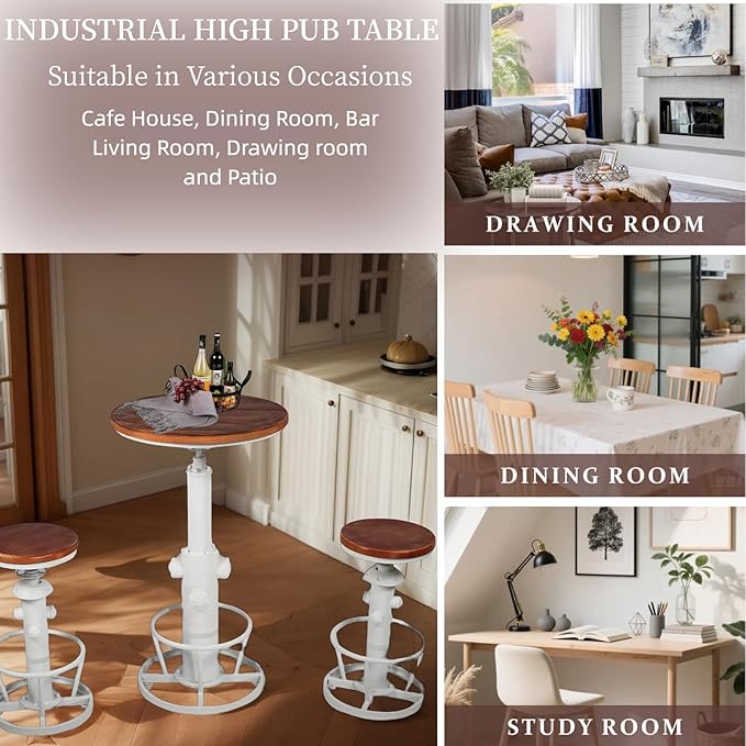 Vintage Pub Table 38.6-44.5inch Height Adjustable Industrial High Bar Table in - Image 4