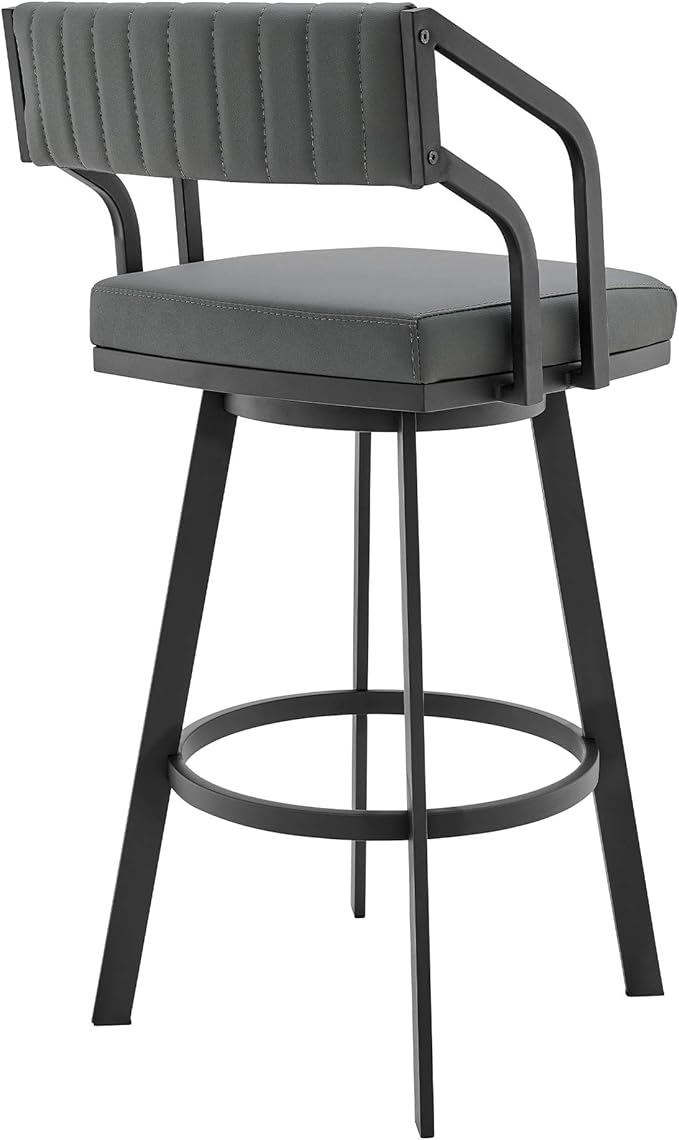 Armen Living Scranton Modern 26" Seat Height Gray Faux Leather and Black Steel - Image 5