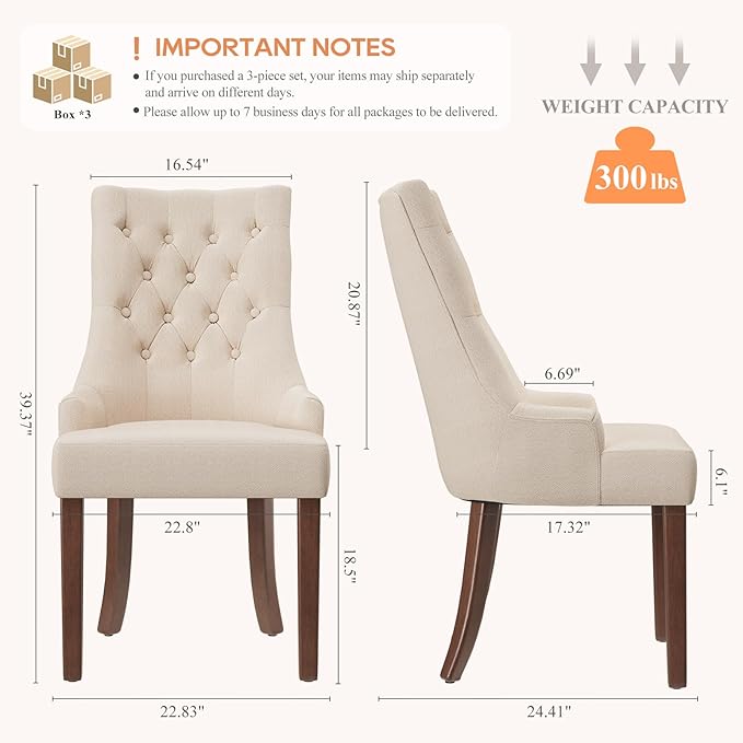 COLAMY Fabric Side Dining Chairs Set of 6, Wingback Upholstered Dining Room - Image 2
