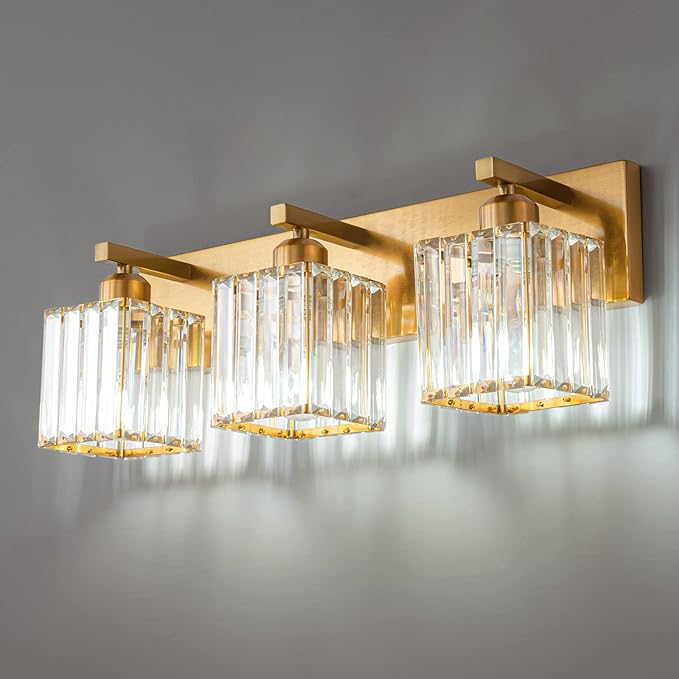 Modern Bathroom Vanity Light 3-Lights Gold Crystal Bathroom Wall Light Vanity by FDPBY