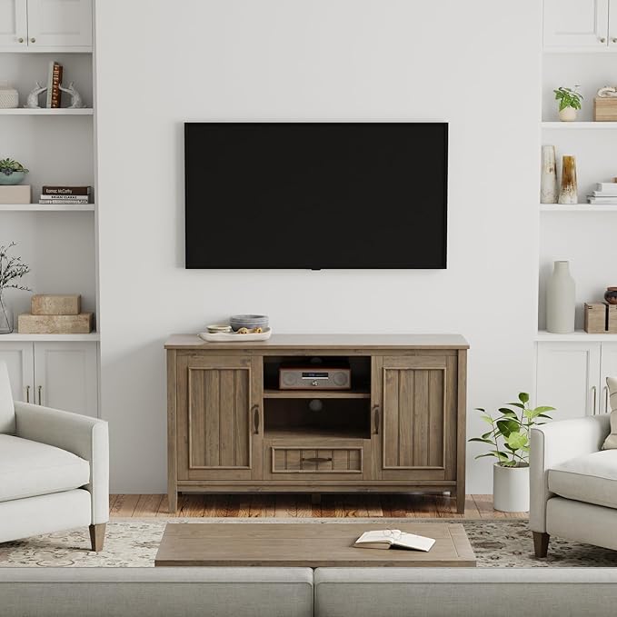 SIMPLIHOME Lev SOLID WOOD 53 Inch Wide Contemporary TV Media Stand in Smoky - Image 2