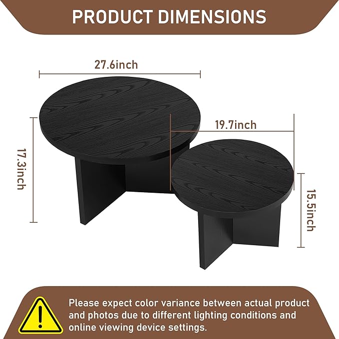 Round Nesting Coffee Tables Set of 2, Modern Stacking Table - Image 2