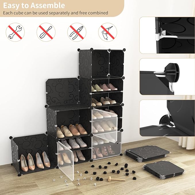 Portable Shoe Rack with Door, 64 Pairs Cabinet Easy Assembly, Plastic - Image 6