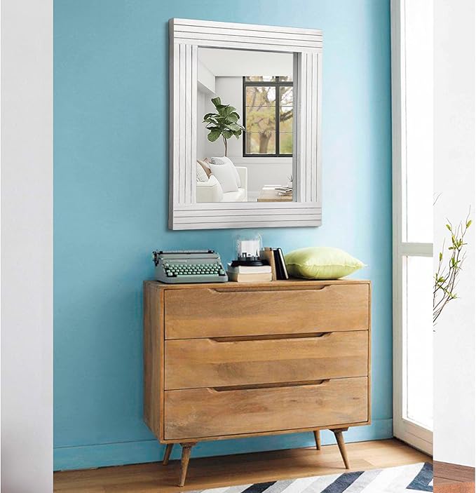 Rustic Mirror for Wall Wooden Frame Rectangular Antique Wall Mirror Decor - Image 4