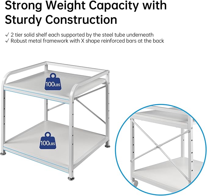 20 Inches Deep Large Printer Stand, 2 Tier Under Desk Printer Table - Image 8
