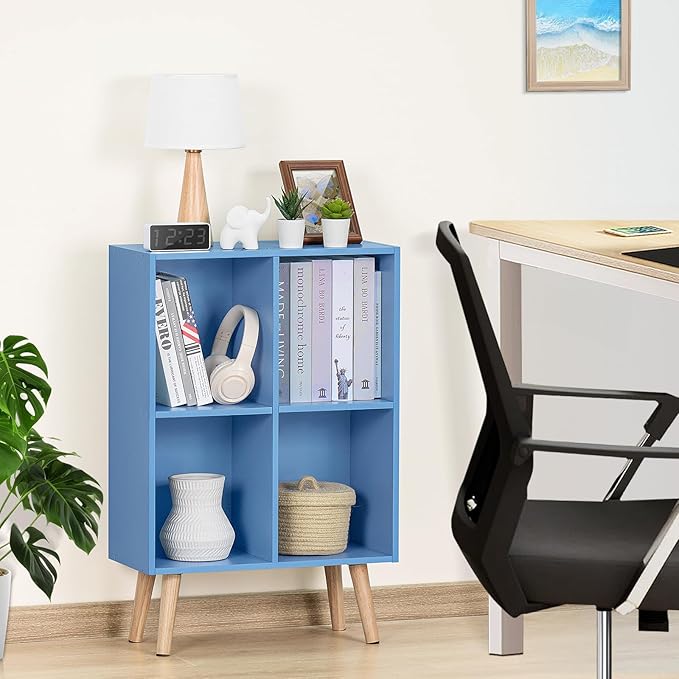YAHARBO 4 Cube Bookshelf, Wooden Modern Bookcase - Image 6