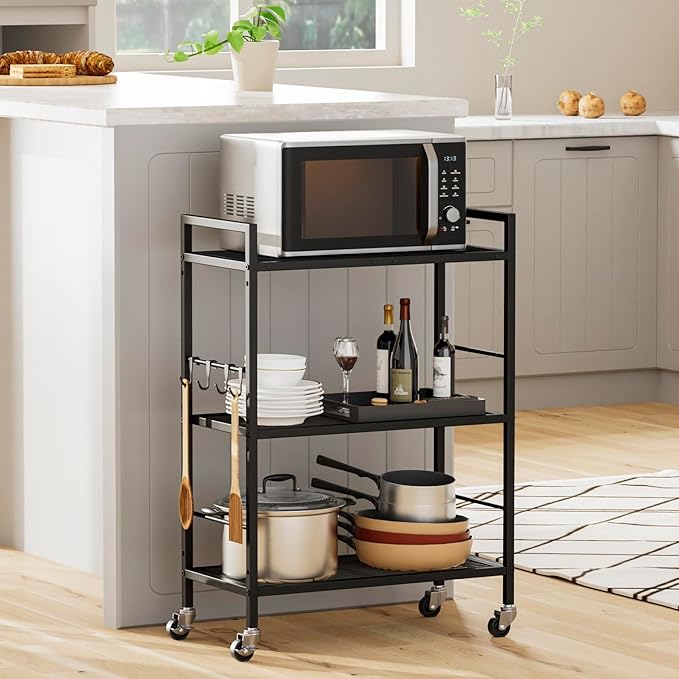 3-Tier Metal Storage Rack with Industrial Wheels, Mesh Shelving Unit with - Image 8