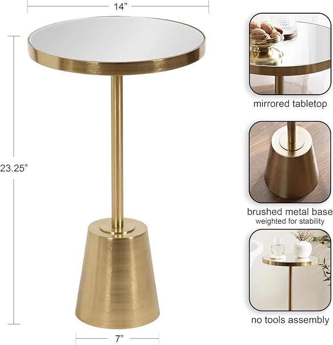 Kate and Laurel Tira Elegant Round Mirrored Side Table, Modern Glam Circle End - Image 3