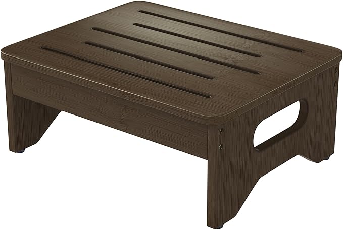 Wooden Step Stool for Adults & Kids, Non-Slip Rubber Feet, 6.5 Inch High by Hellojin