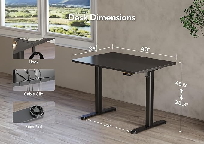Claiks Electric Standing Desk, Adjustable Height Stand up Desk, 40x24 Inches - Image 3