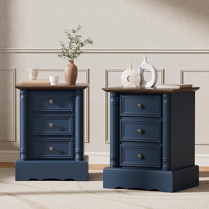 Nightstand with 3 Drawers, Rustic Night Stand 18' Wide Side Table with Storage - Image 9