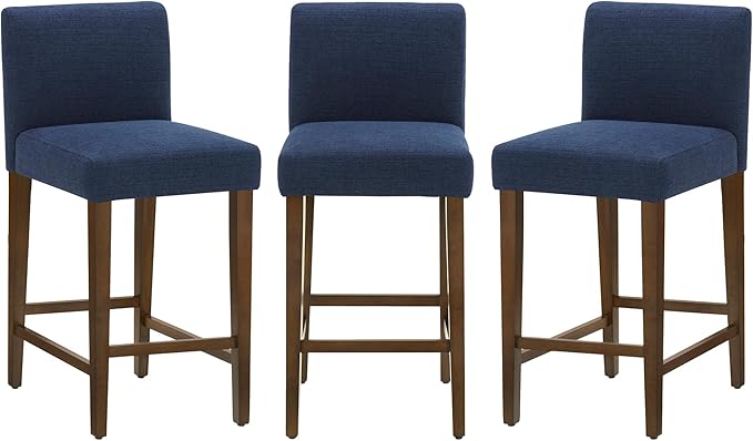 CHITA Counter Height Bar Stools Set of 3, Fabric in Midnight Blue by CHITALIVING