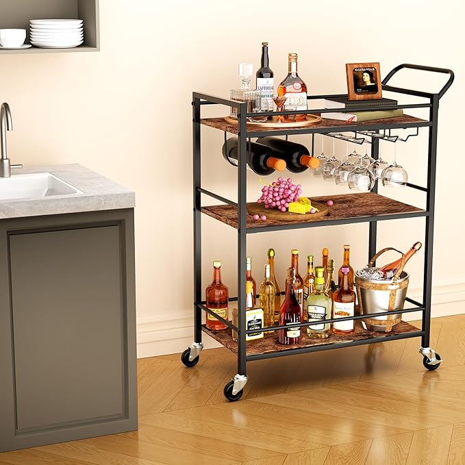 Bar Cart, Home Bar Serving Cart, 3-Tier Drink Cart - Image 2