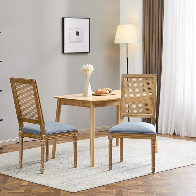 Merax Upholstered Solid Wood Dining Chairs Set of 2, French Country Style - Image 5