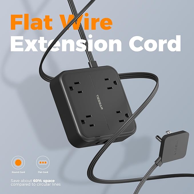 Surge Protector Flat Extension Cord 10FT, TESSAN Flat Plug Power Strip - Image 7