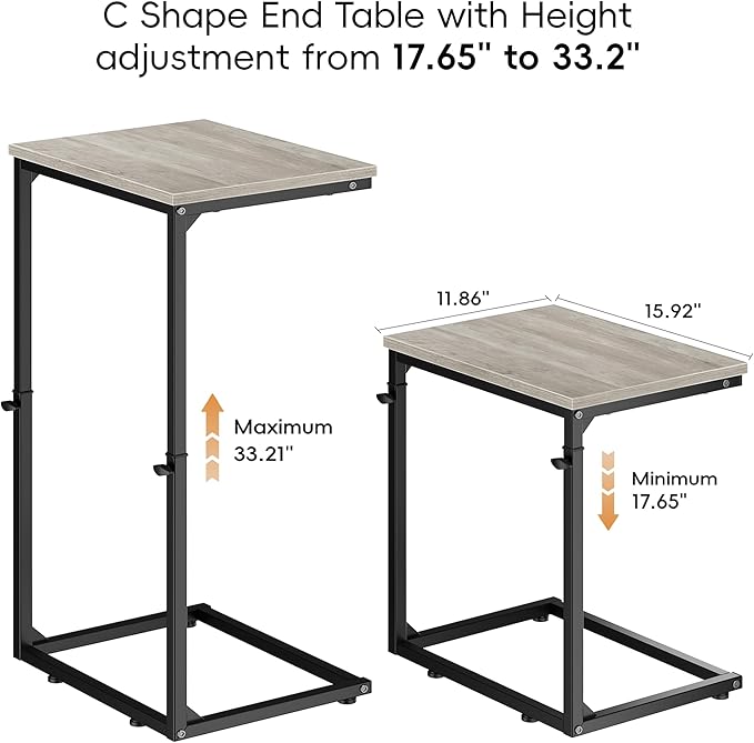 Vagusicc C Shaped End Table for Couch, 33.2'' Extra Tall C Table Adjustable - Image 2