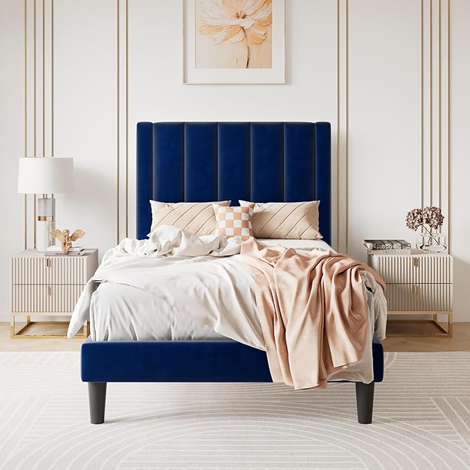 SHA CERLIN Twin Bed Frame/Velvet Upholstered Platform Bed Frame by SHACERLIN