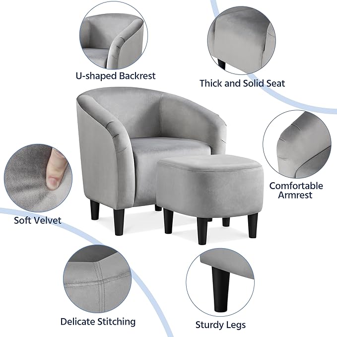 Yaheetech Accent Chair with Ottoman Set, Modern Upholstered Soft Barrel Chair - Image 5