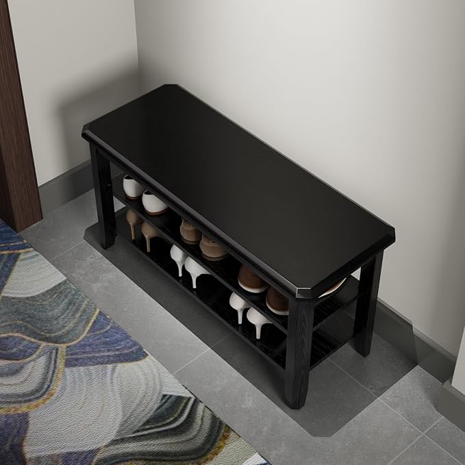 Wood Shoe Rack Bench for Entryway, 2 Tier Shoe Rack for Front Door Entrance - Image 7