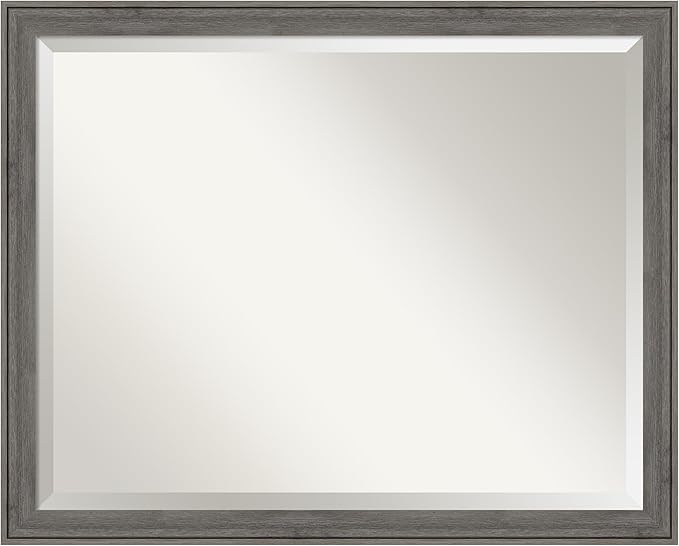 Amanti Art Grey Wall Mirror 25x31 Regis Barnwood Grey Narrow Rectangle Bathroom by AmantiArt