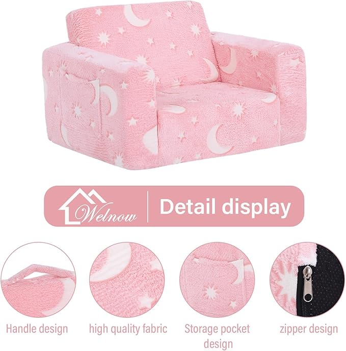Welnow Toddler Chair, 2-in-1 Soft Sherpa Kids Sofa, Convertible Toddler Couch - Image 8