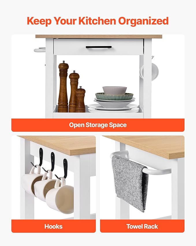 VEVOR Kitchen Island Cart with Single Door Cabinet, Mobile Carts with Drawer - Image 3