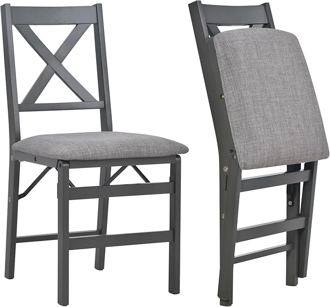 COLAMY Folding Dining Chairs Set of 2 – Dark Grey Upholstered Dining Room Chairs - Image 9