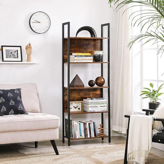 VASAGLE 5-Tier Industrial Bookshelf and 4-in-1 Entryway Coat Rack - Image 4